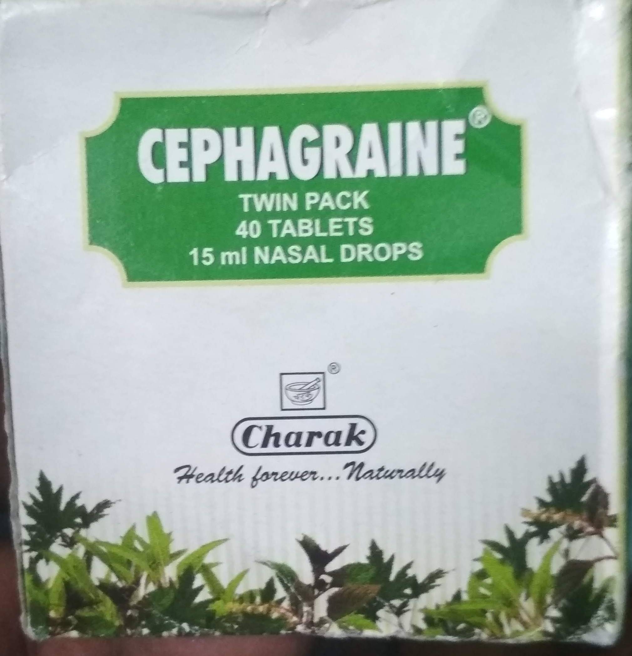 Cephagraine Twin Pack 40Tablets 15ml Nasal Drop Charak pharma mumbai